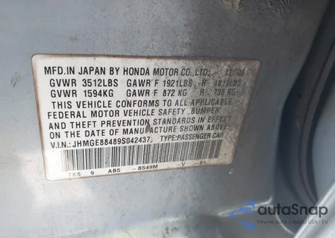 2009 Honda Fit Sport из США, поврежденный, VIN JHMGE88489S042437